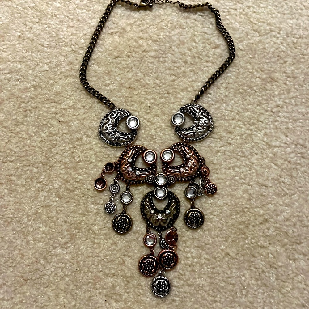 Long copper and silver costume necklace - Picture 1 of 3